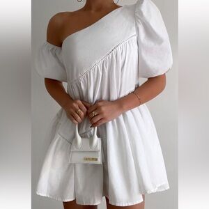 Showpo white linen mini dress